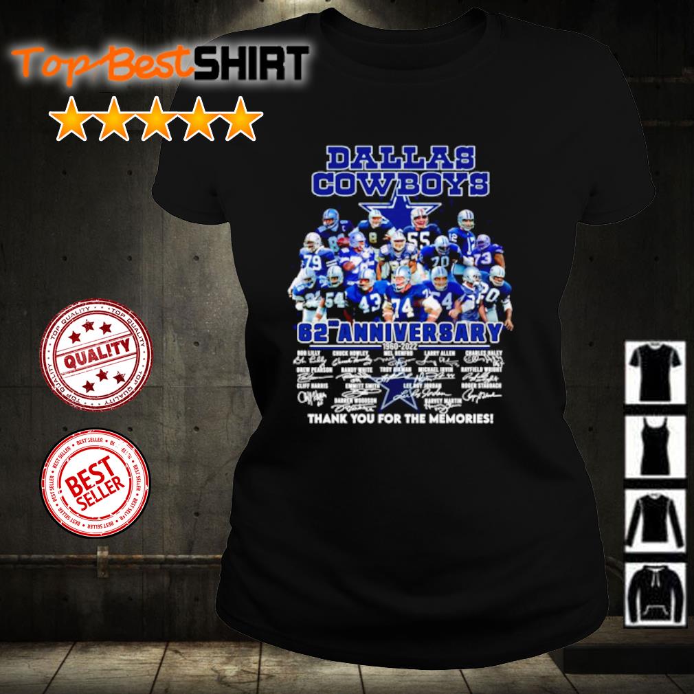 Premium Dallas Cowboys 62nd anniversary 1960 2022 thank you for the  memories signatures shirt, hoodie, sweater, long sleeve and tank top