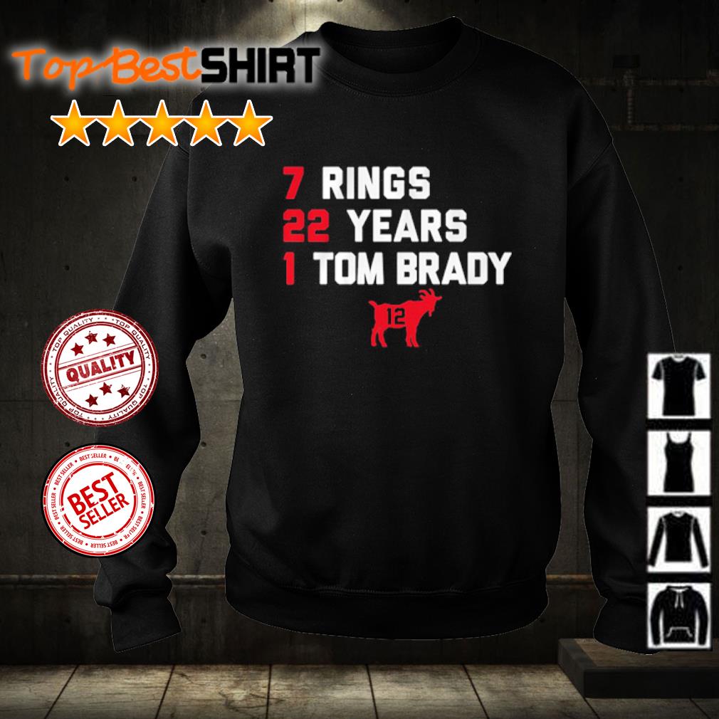 7 rings 22 years 1 Tom Brady goat list shirt, hoodie, sweater